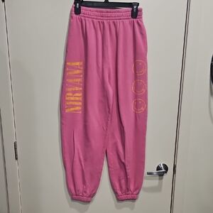 NIRVANA Pink Sweatpants with Yellow Logo